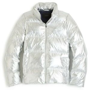 J.CREW medium Primaloft Insulation LUXE Metallic Puffer Zip Jacket Silver chrome
